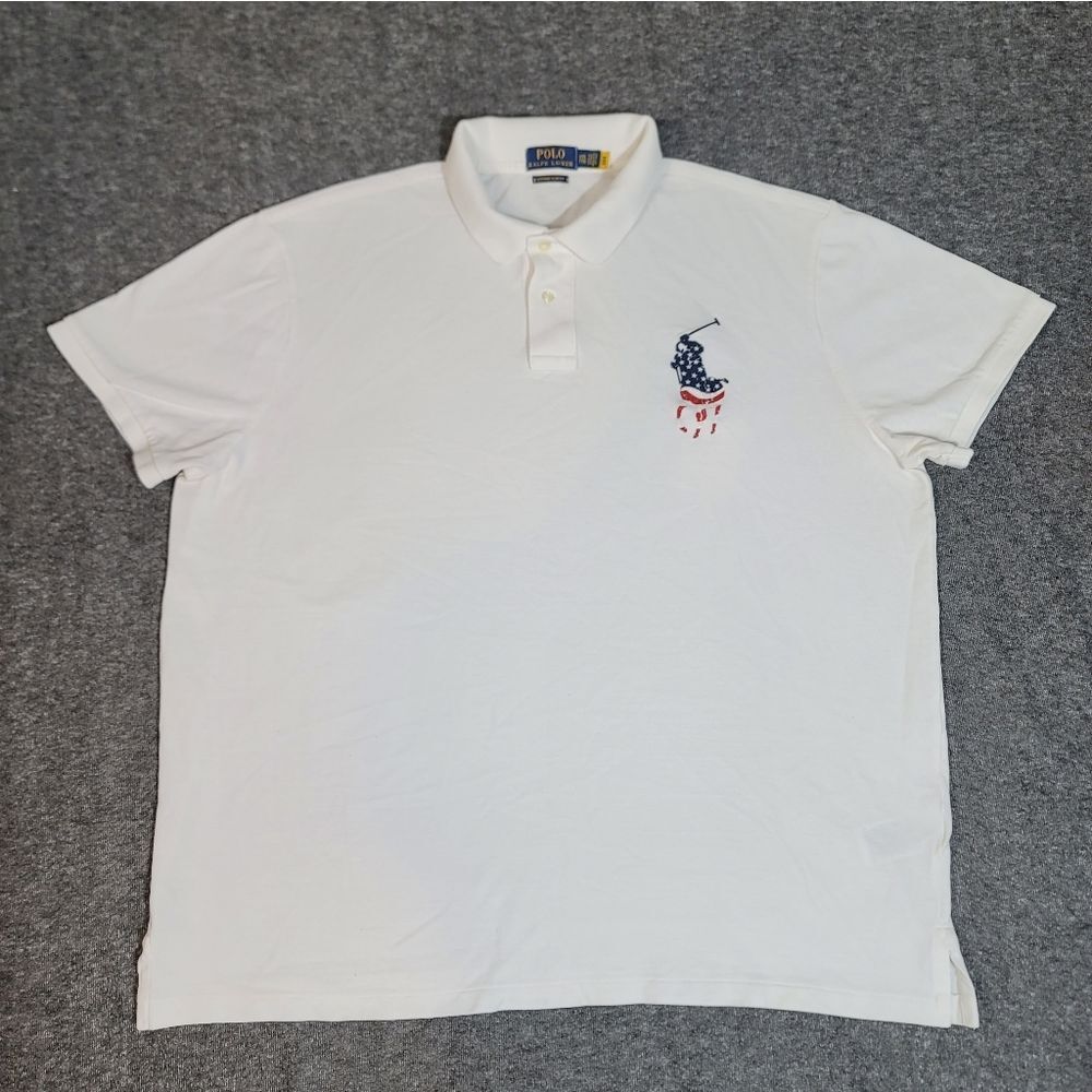 Polo Ralph Lauren Custom Slim Fit Polo Shirt XXL USA Flag Pony Logo White Men's